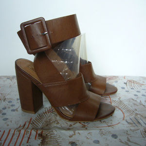 Leila Stone Saige Brown Ankle Wrap Sandal -Size 6